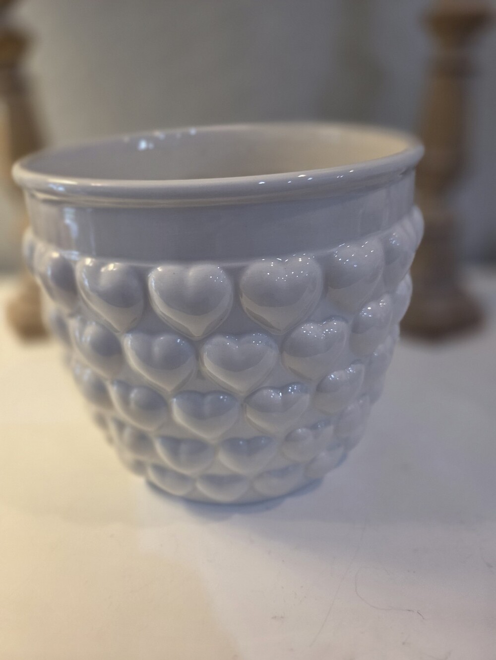 Tiffany White Ceramic Heart Textured Planter Este Cheramiche